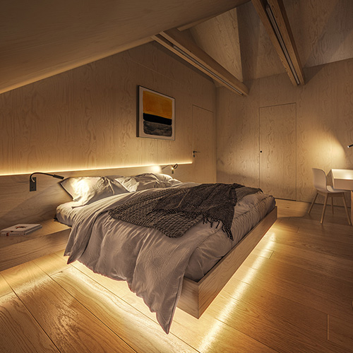 LED strip lights used as under-bed night lighting